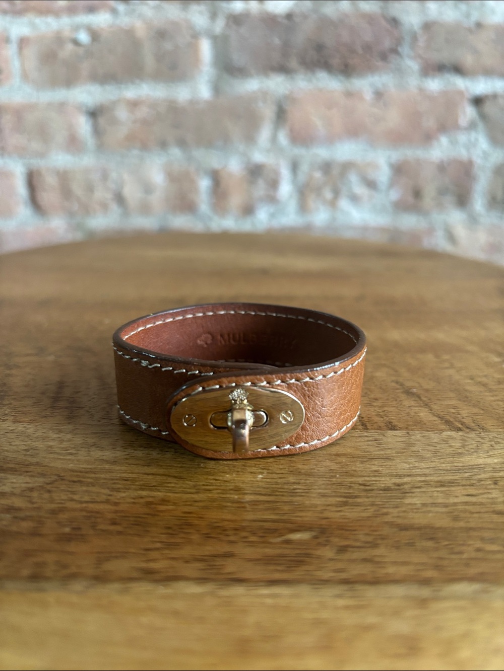 Mulberry Brown Leather Bracelet with Gold Turn-Lock